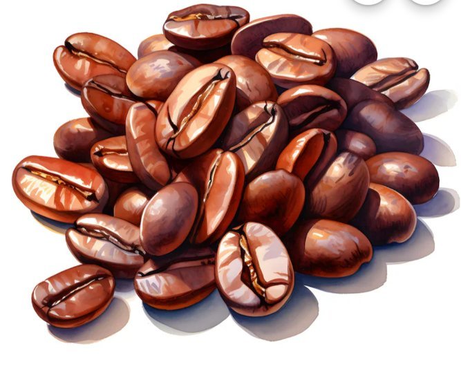 Illustration of a pile of glossy roasted coffee beans on a white background