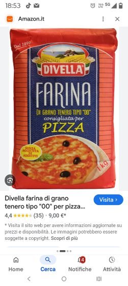 Red 1kg bag of Divella Farina Tipo 00 pizza flour with blue label and pizza illustration