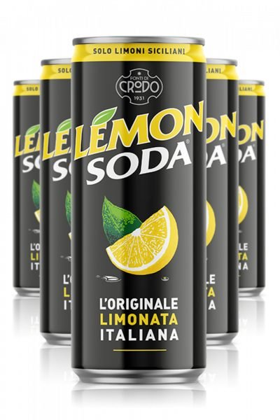 Fonti di Crodo Lemon Soda cans — original Italian lemonade made with Sicilian lemons