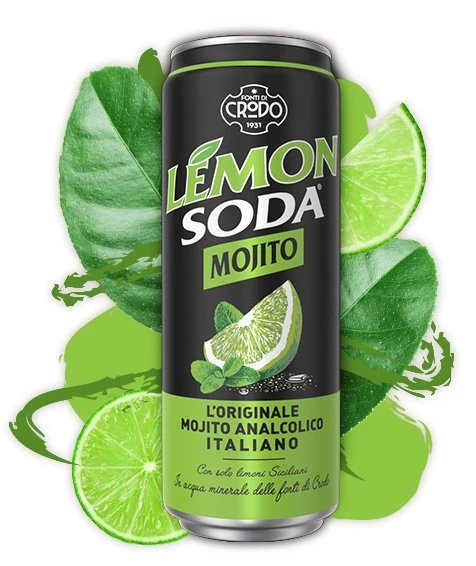 Fonti di Crodo Lemon Soda Mojito can — Italian non-alcoholic mojito with Sicilian lemons and mint