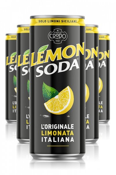 Fonti di Crodo Lemon Soda cans — original Italian lemonade made with Sicilian lemons